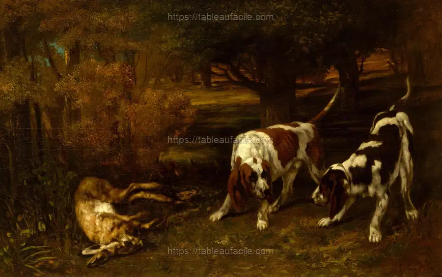 Hunting Dogs with Dead Hare by Gustave Courbet apercu