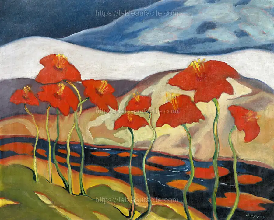Landscape with flowers (nirvana) (1930) by Zolo Palugyay apercu