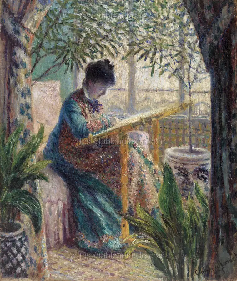 Madame Monet Embroidering (1875) by Claude Monet apercu