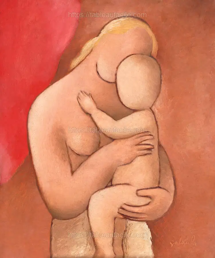 Mother with child (1934) vintage illustrtion by Mikulas Galanda apercu