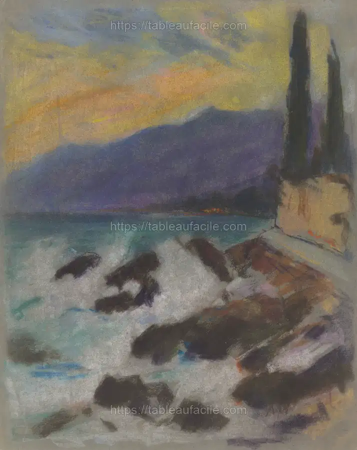 Rocky seashore with cypresses by Zolo Palugyay apercu