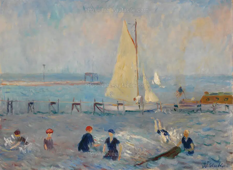 Seascape with Six Bathers, Bellport (1915) William James Glackens. apercu
