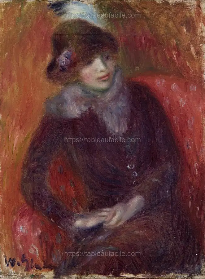 Seated Woman with Fur Neckpiece and Red Background by William James Glackens apercu