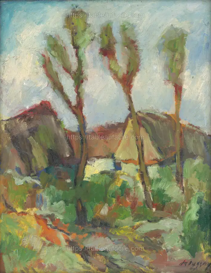 Sketch of a landscape with poplars by Zolo Palugyay apercu
