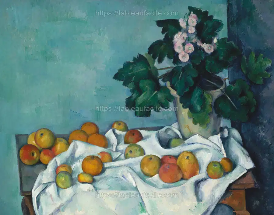 Still Life with Apples and a Pot of Primroses by Paul Cézanne apercu