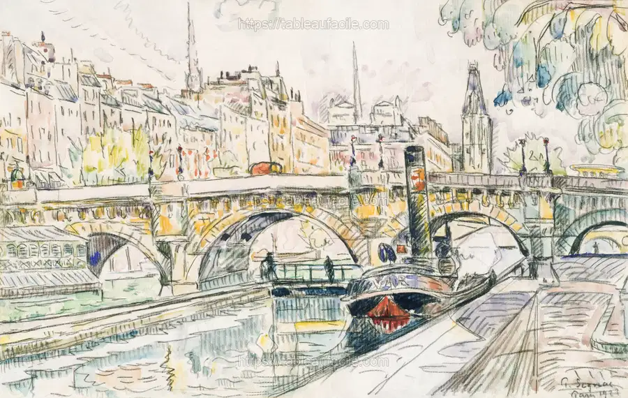 Tugboat at the Pont Neuf, Paris (1923) Paul Signac apercu