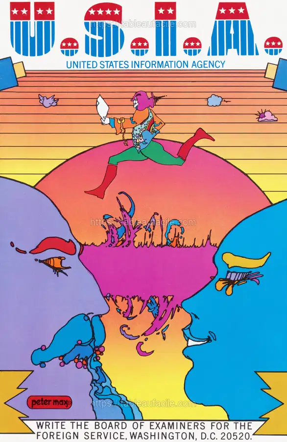 U.S.I.A. United States Information Agency (1970) American poster by Peter Max. apercu