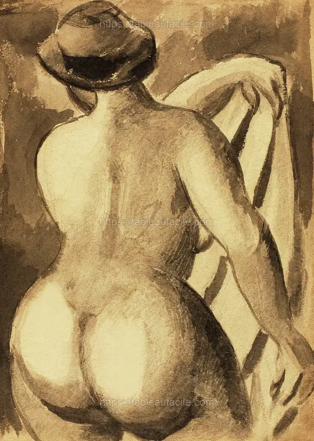 Woman showing her nude bum. Female Nude with Drape by Carl Newman apercu