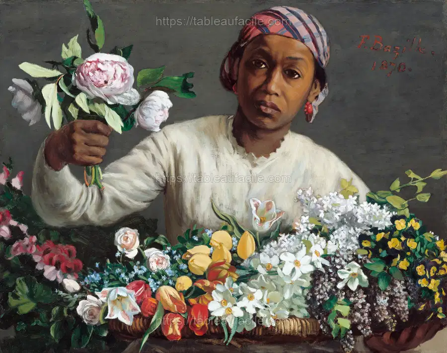 Young Woman with Peonies (1870) by Frédéric Bazille apercu
