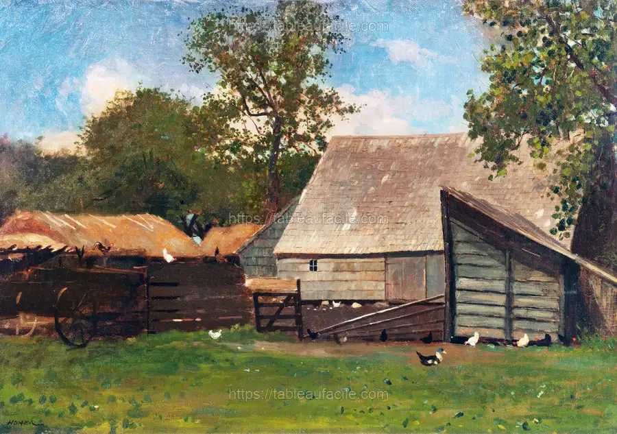 Farmyard with Ducks and Chickens (ca. 1872–1873) by Winslow Homer apercu