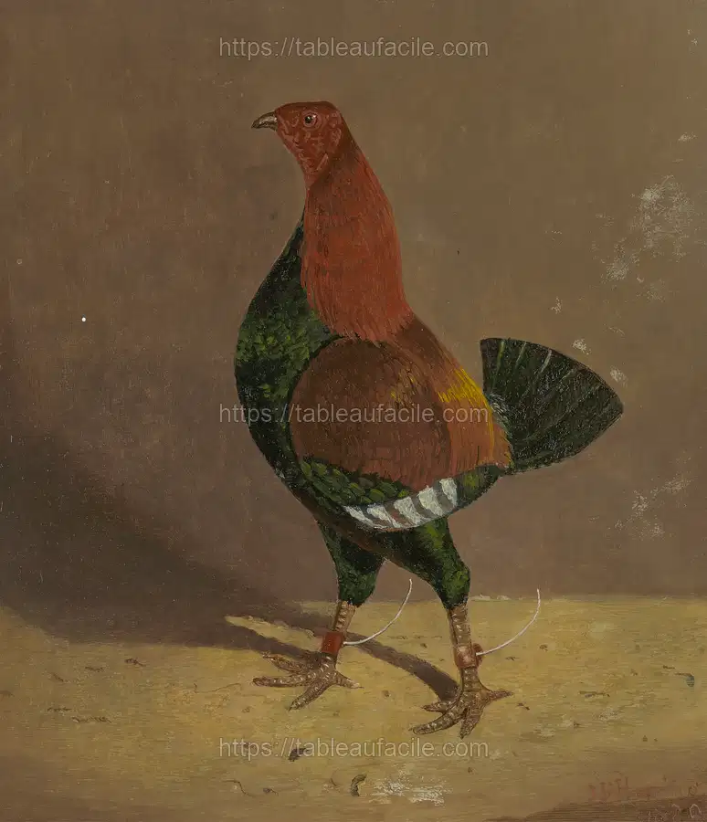 Fighting Cocks a Dark-Breasted Fighting Cock, Facing Left (1829) by John Frederick Herring apercu