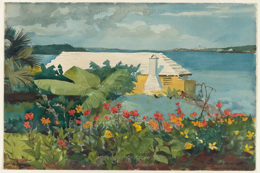Flower Garden and Bungalow, Bermuda by Winslow Homer apercu