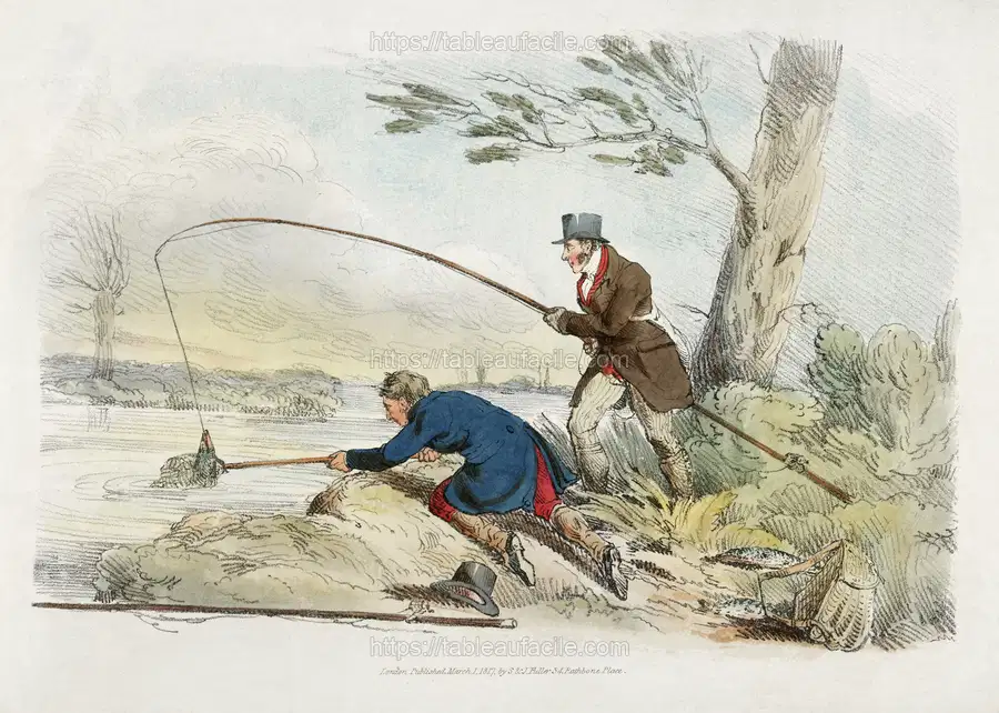 Illustration of fishing from Sporting Sketches (1817-1818) by Henry Alken apercu