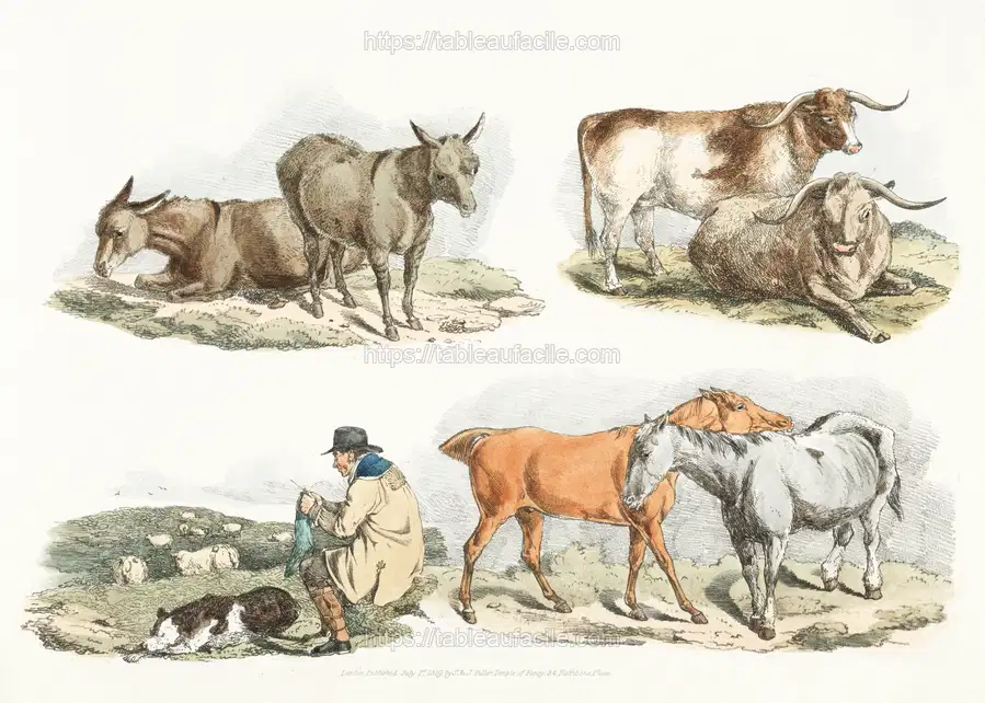 Illustration of knitting shepherd from Sporting Sketches (1817-1818) by Henry Alken apercu