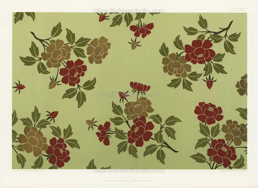 Japanese flowers and leaves pattern. apercu